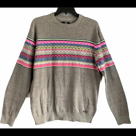 Threadbare Fair Isle Gray Crewneck Print Sweater - Picture 3 of 9